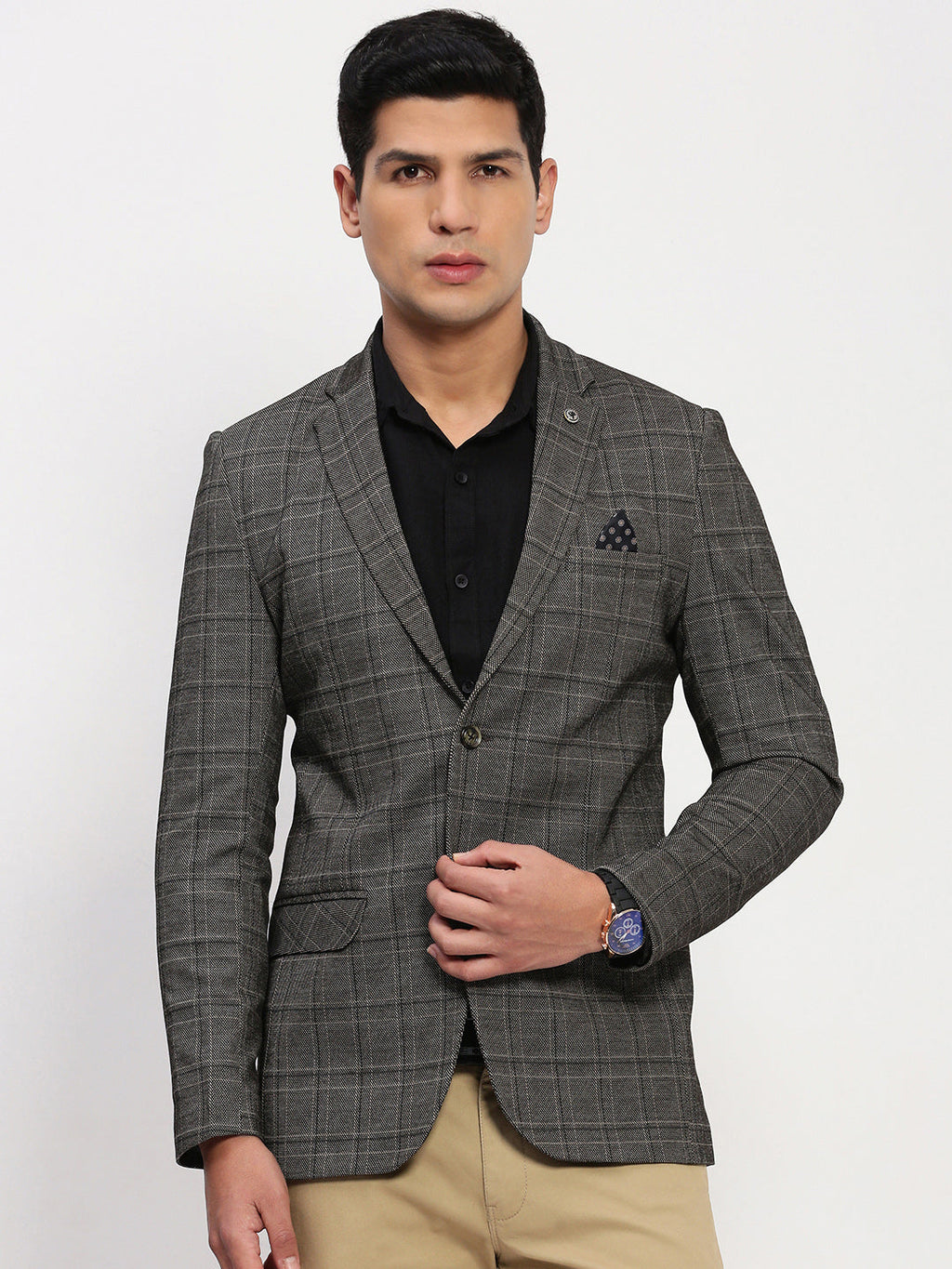 Men's Grey Checked Single Breasted Blazer