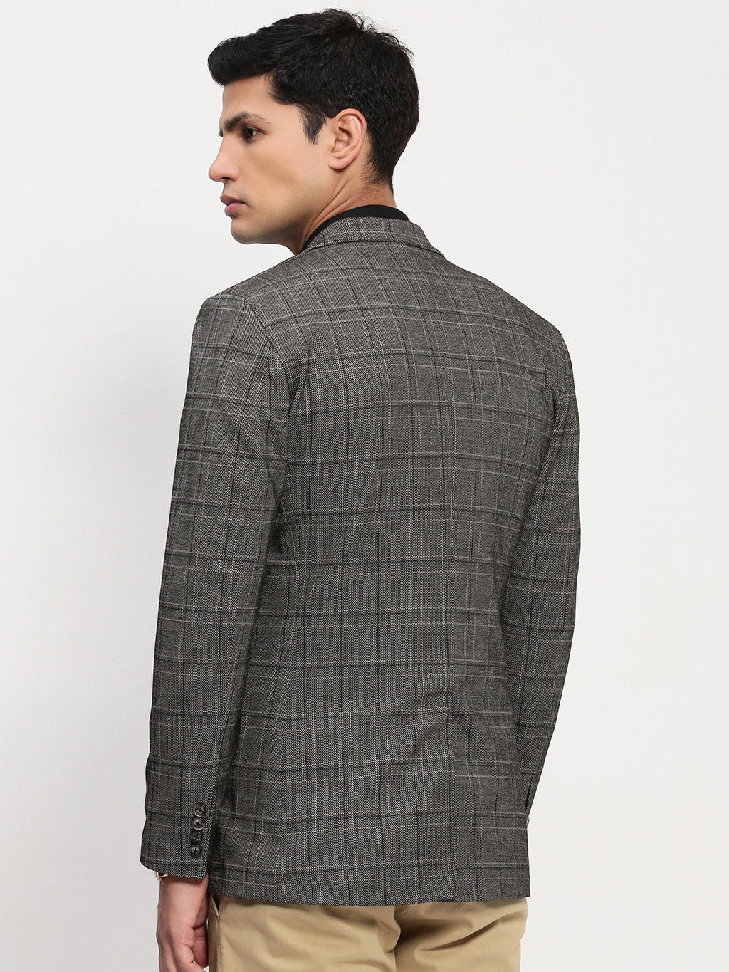 Men's Grey Checked Single Breasted Blazer
