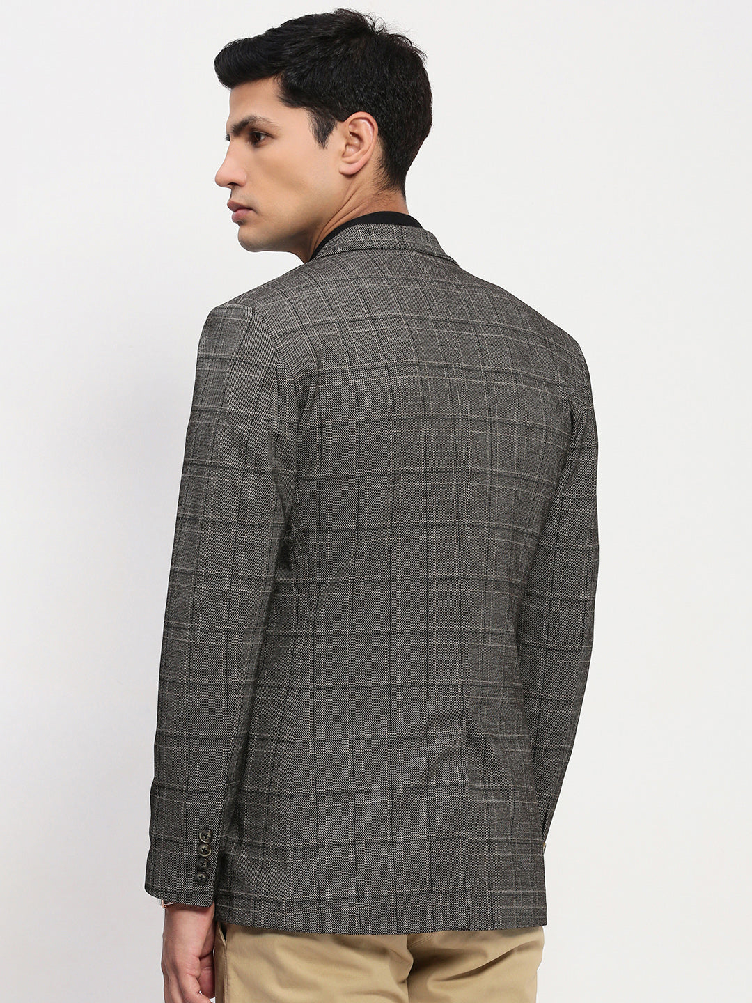 Men's Grey Checked Single Breasted Blazer