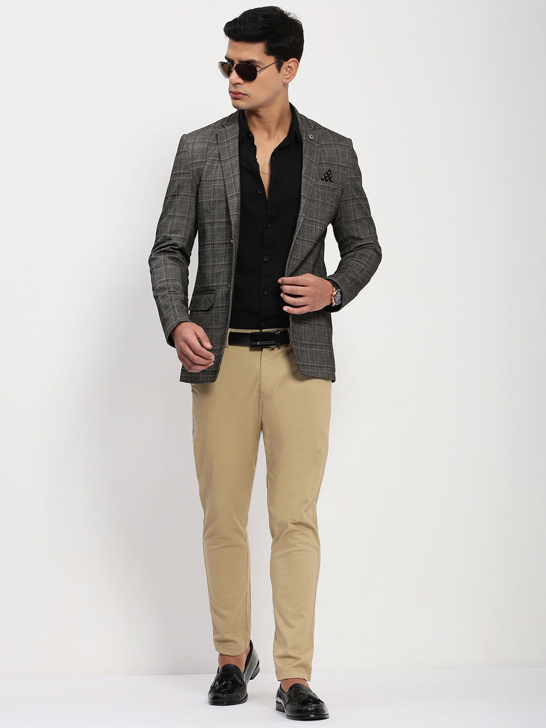 Men's Grey Checked Single Breasted Blazer