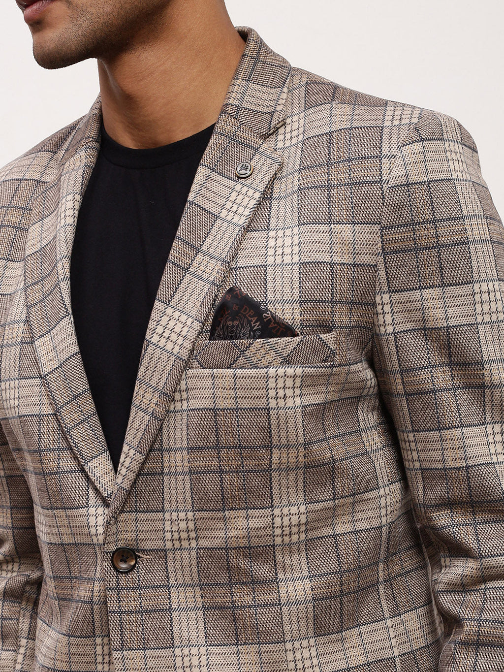 Men's Grey Checked Notched Lapel Single Breasted Slim-Fit Blazer
