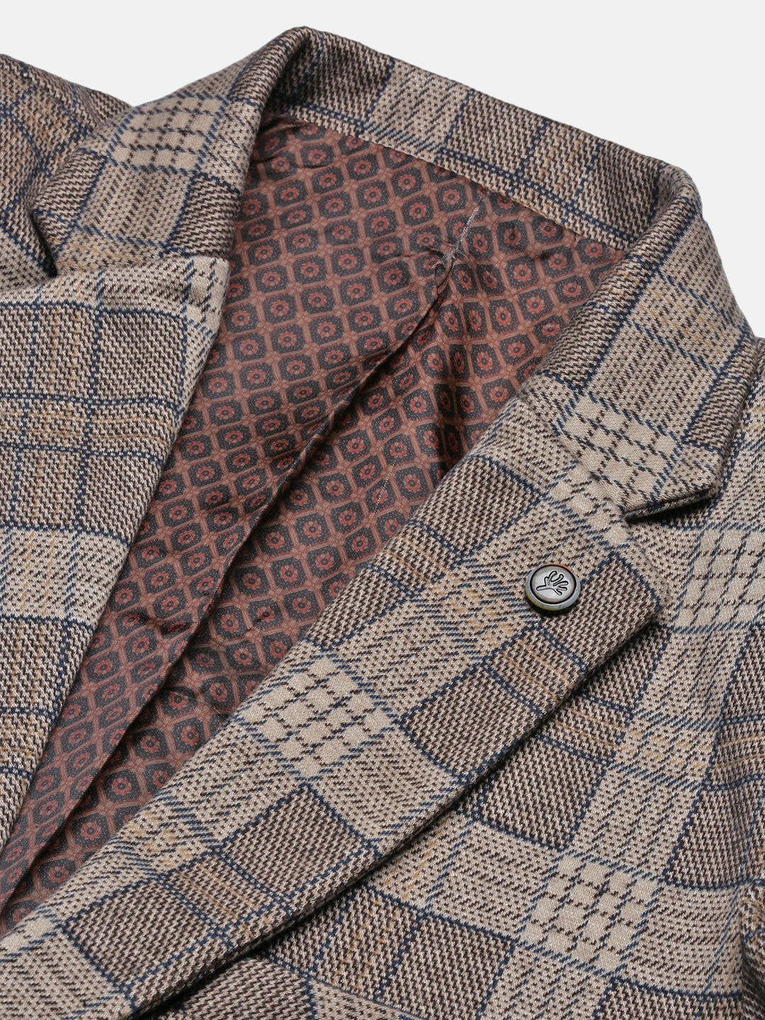 Men's Grey Checked Notched Lapel Single Breasted Slim-Fit Blazer