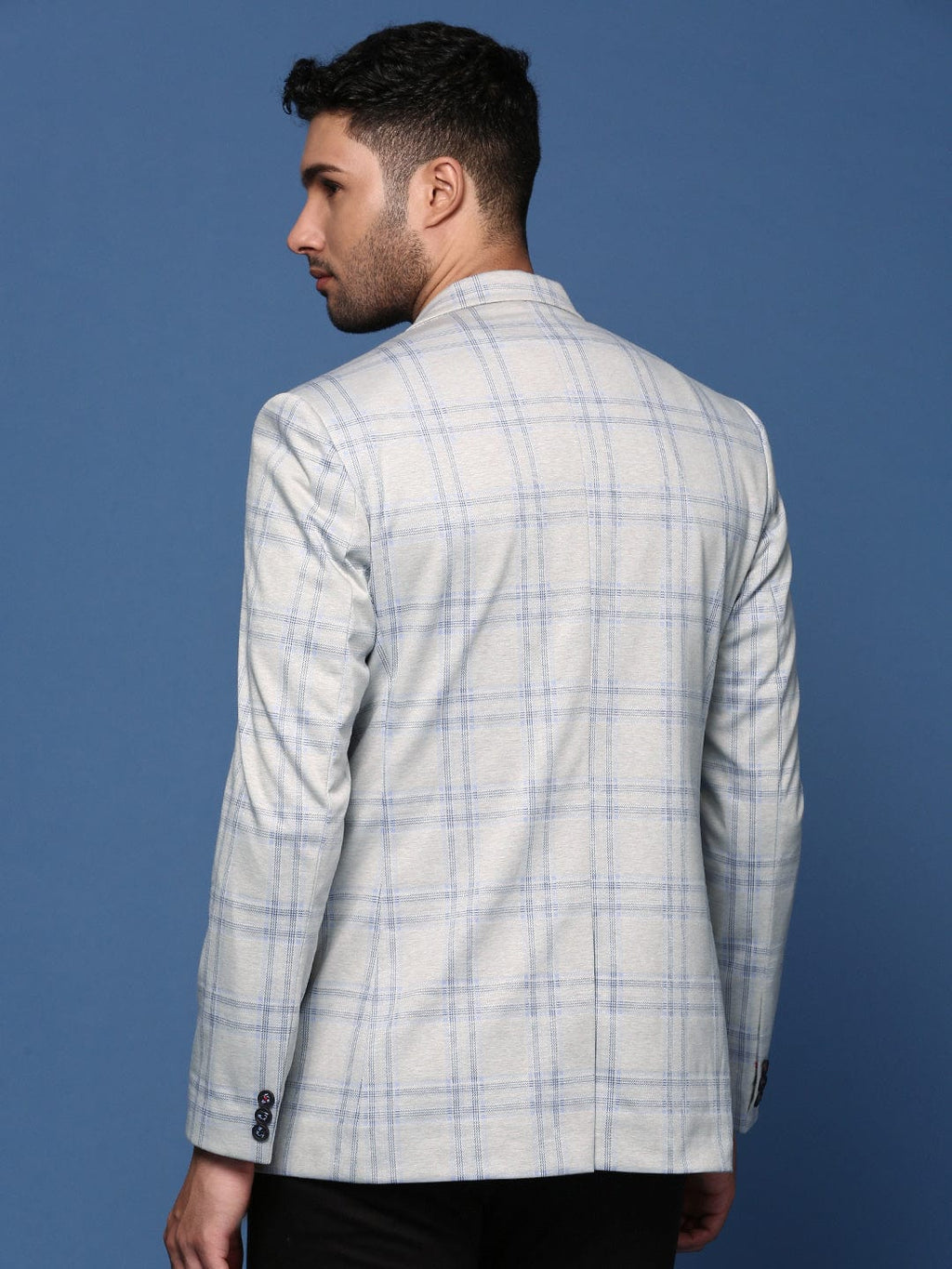 Men's Grey Slim Fit Self Designed Single Breasted Blazer