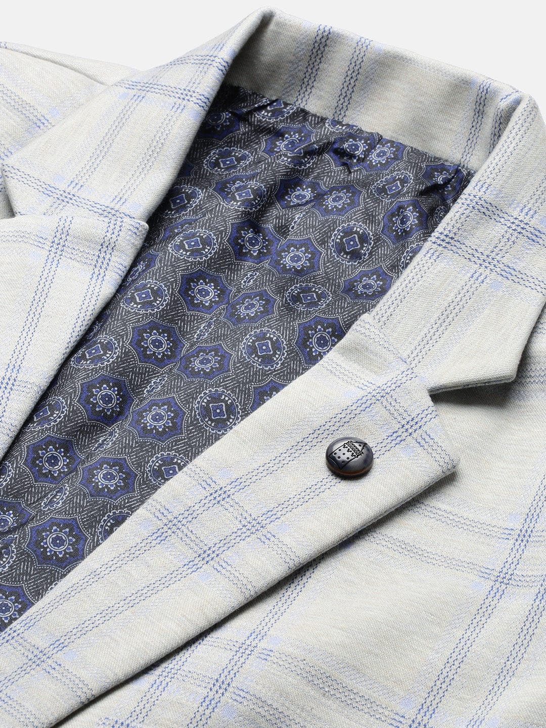 Men's Grey Slim Fit Self Designed Single Breasted Blazer