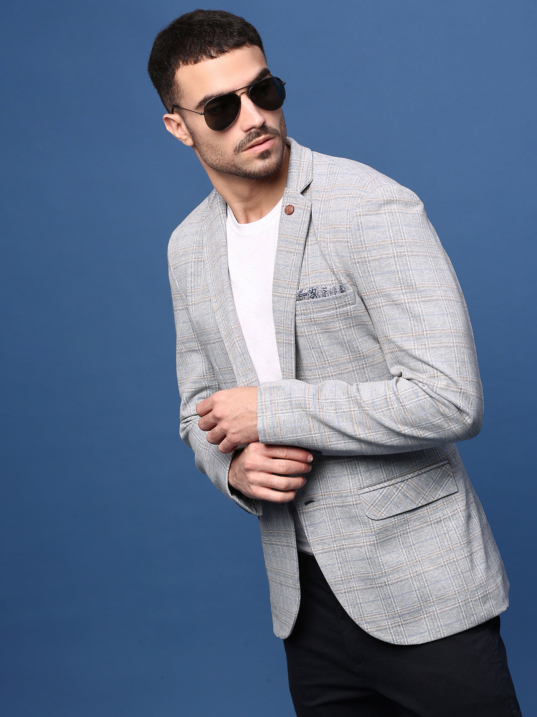Men's Grey Slim Fit Single Breasted Notched Lapel Blazer