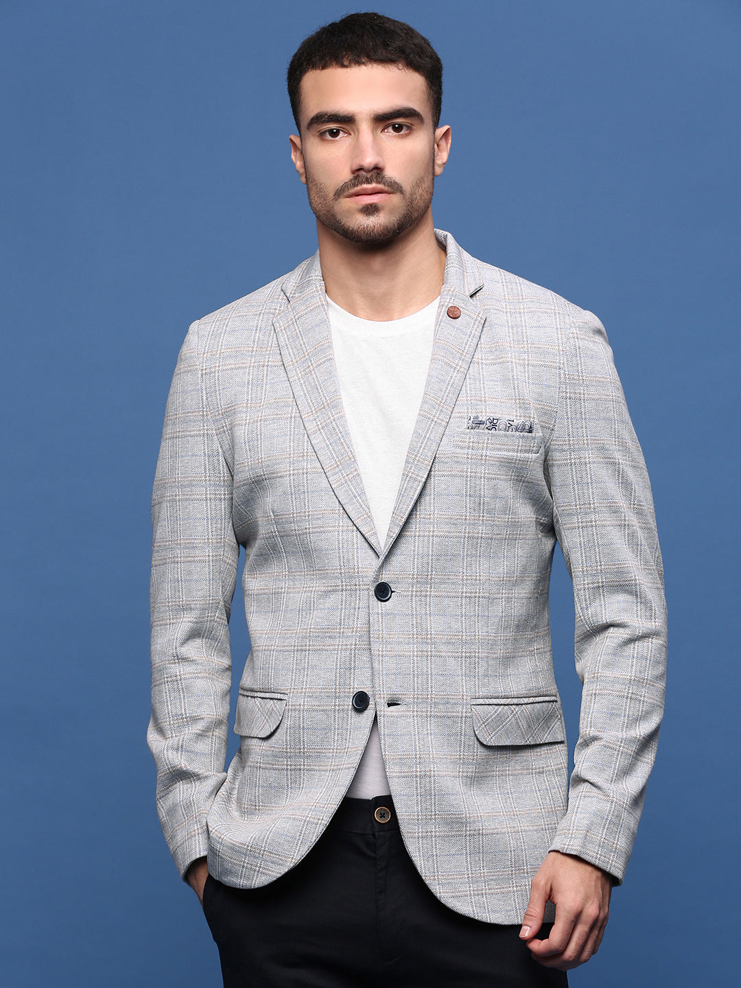 Men's Grey Slim Fit Single Breasted Notched Lapel Blazer
