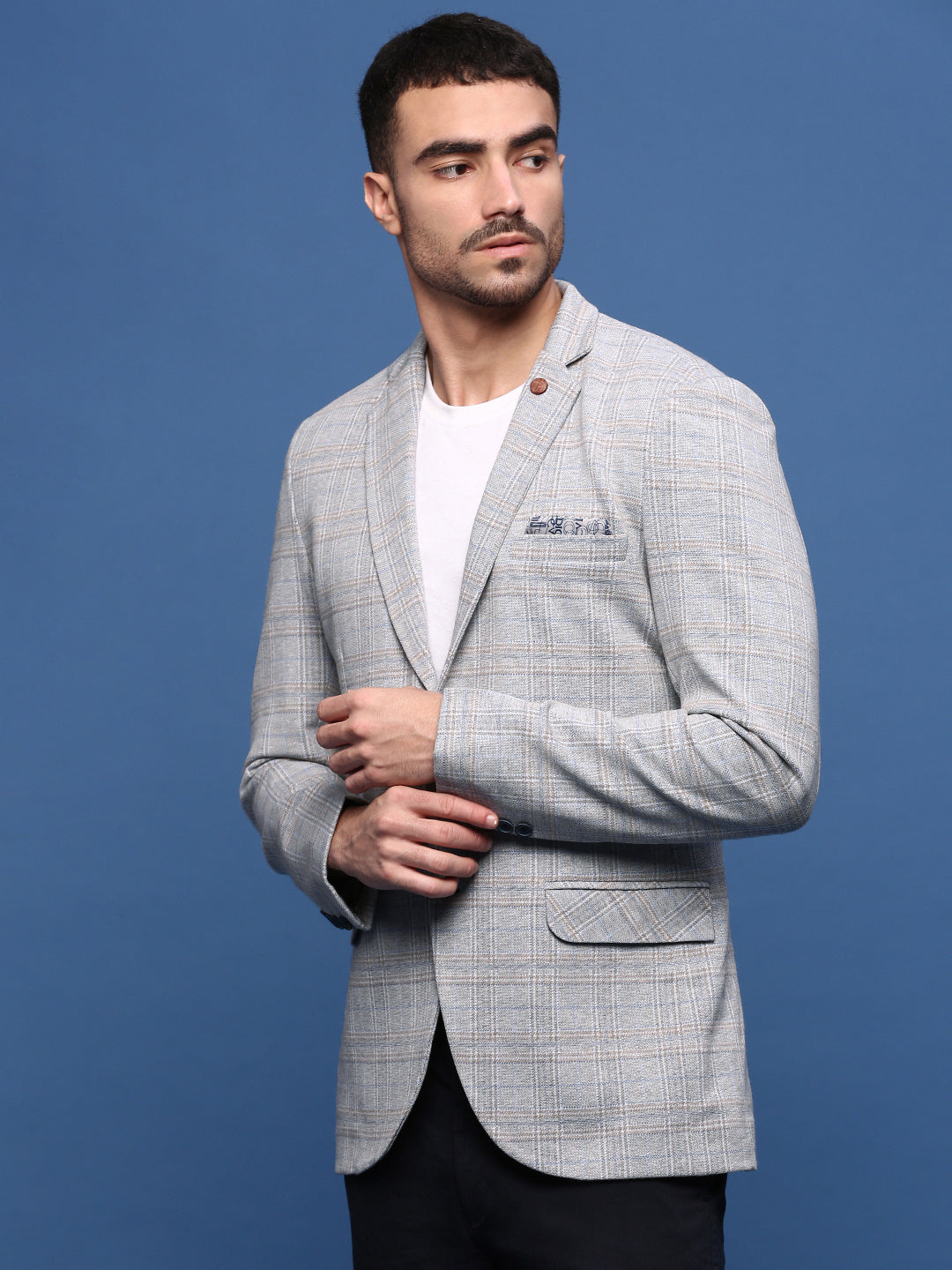 Men's Grey Slim Fit Single Breasted Notched Lapel Blazer