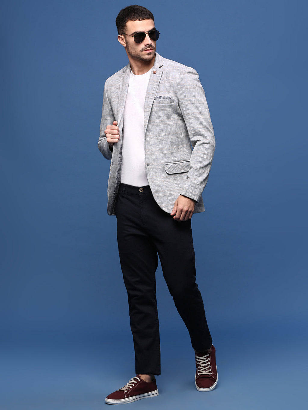 Men's Grey Slim Fit Single Breasted Notched Lapel Blazer