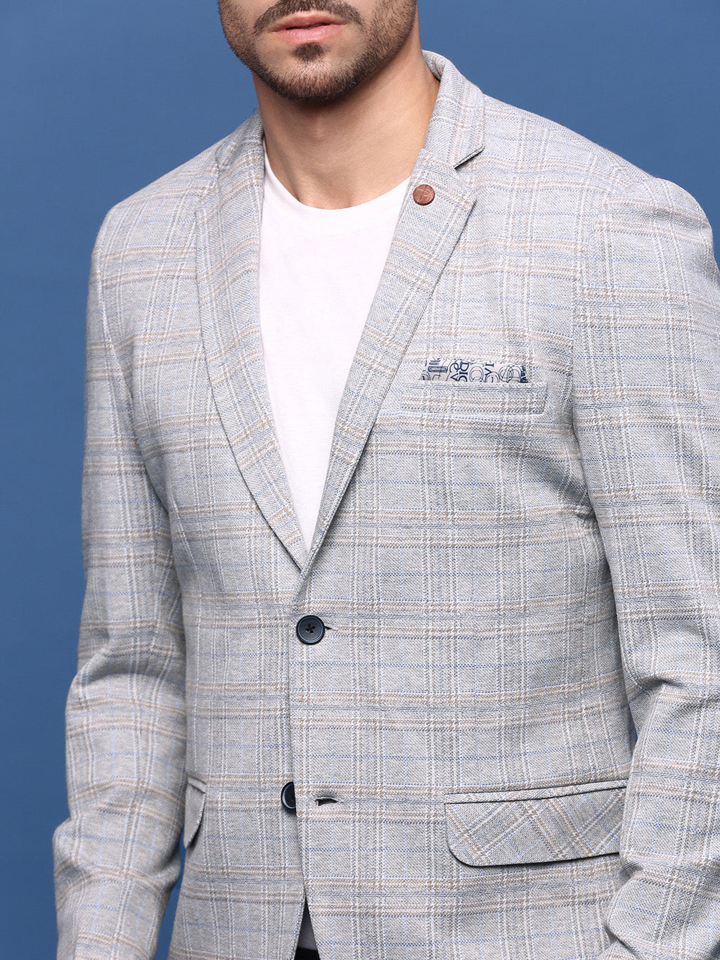 Men's Grey Slim Fit Single Breasted Notched Lapel Blazer