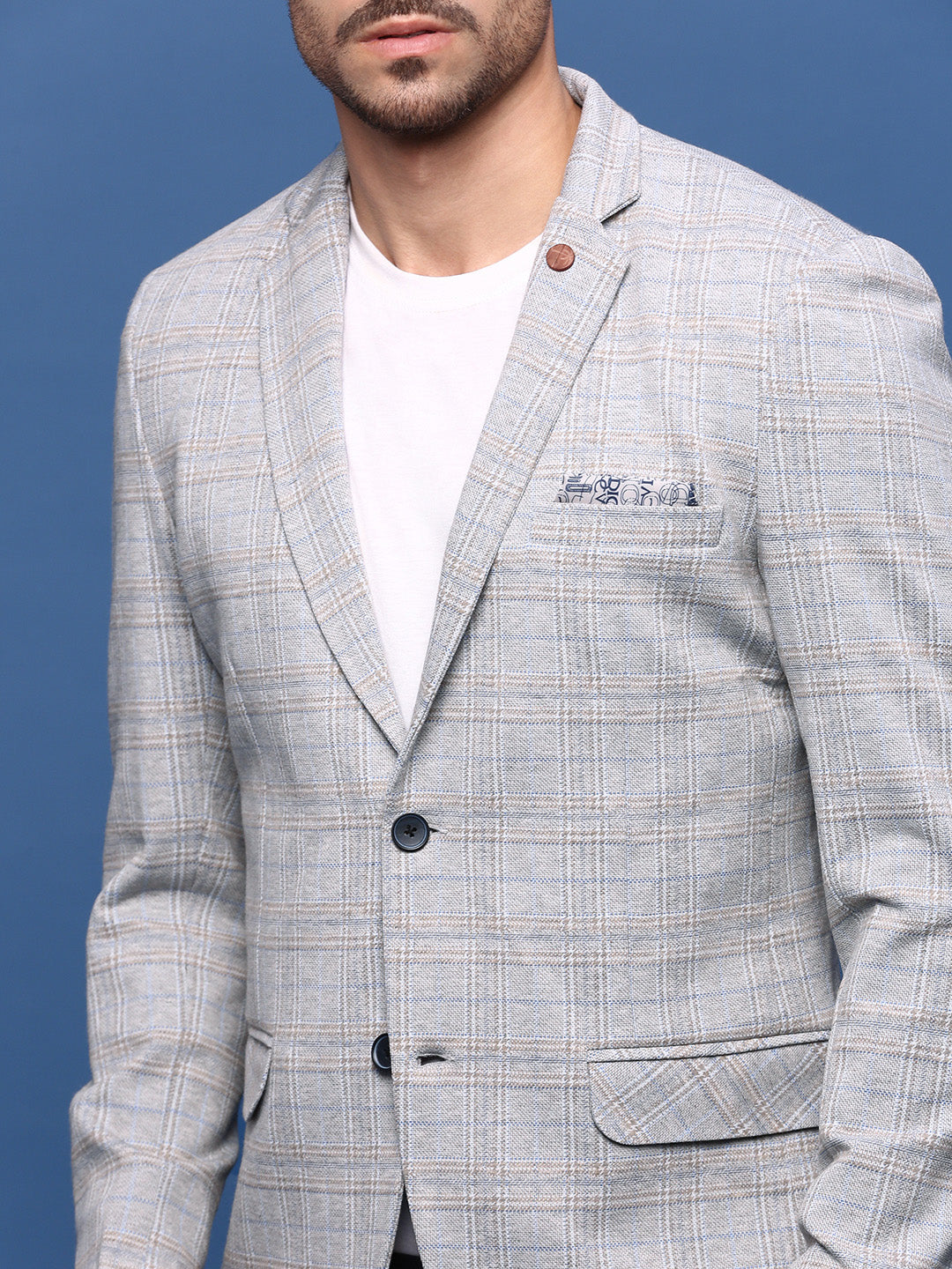 Men's Grey Slim Fit Single Breasted Notched Lapel Blazer