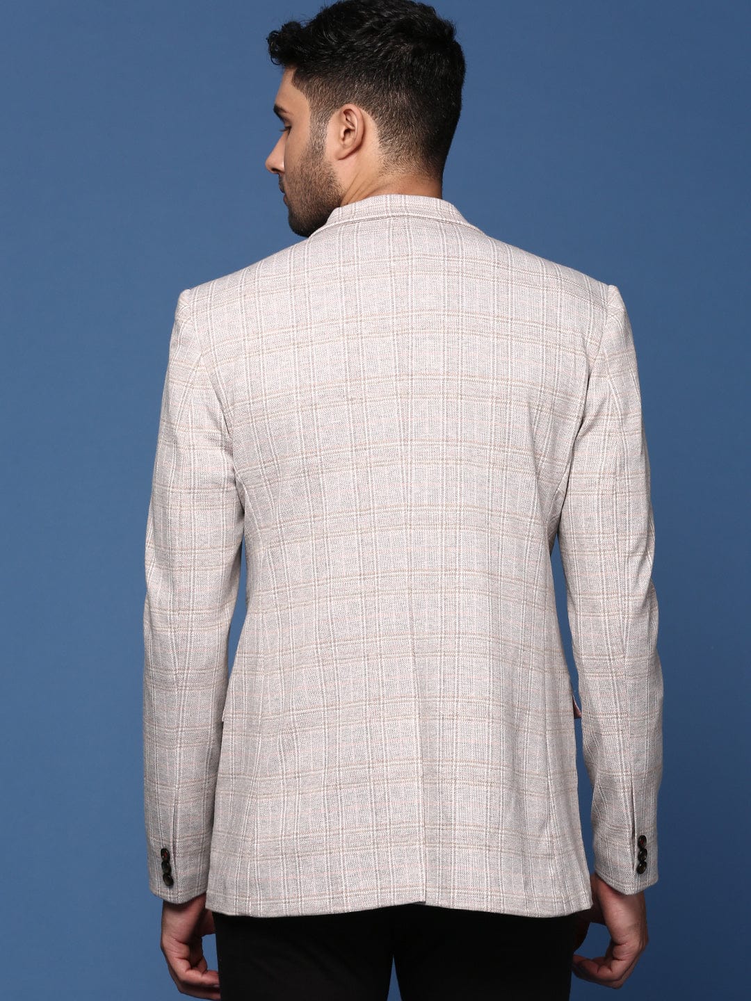 Men's Grey Self Designed Slim Fit Single Breasted Blazer