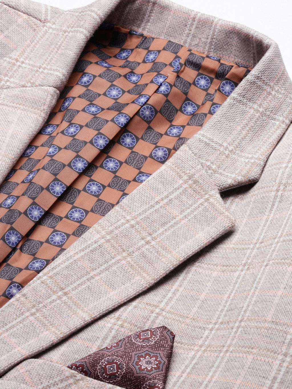 Men's Grey Self Designed Slim Fit Single Breasted Blazer