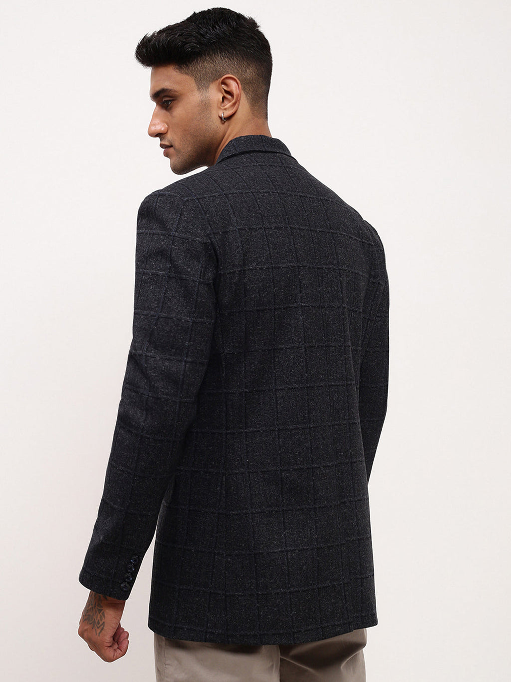 Men's Black Checked Single Breasted Blazer