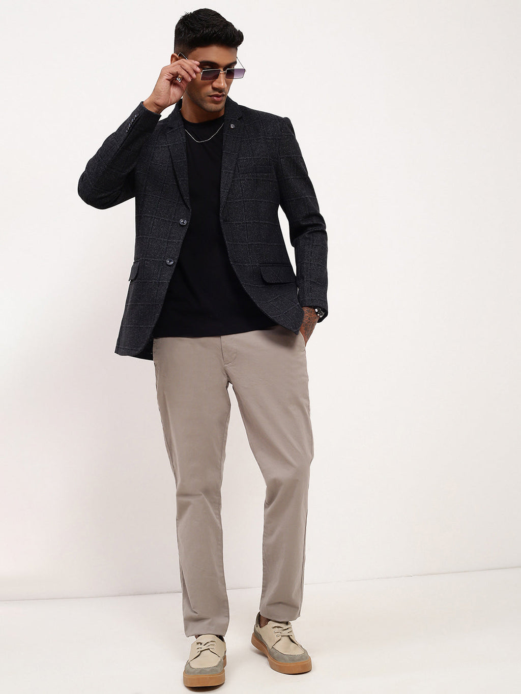 Men's Black Checked Single Breasted Blazer