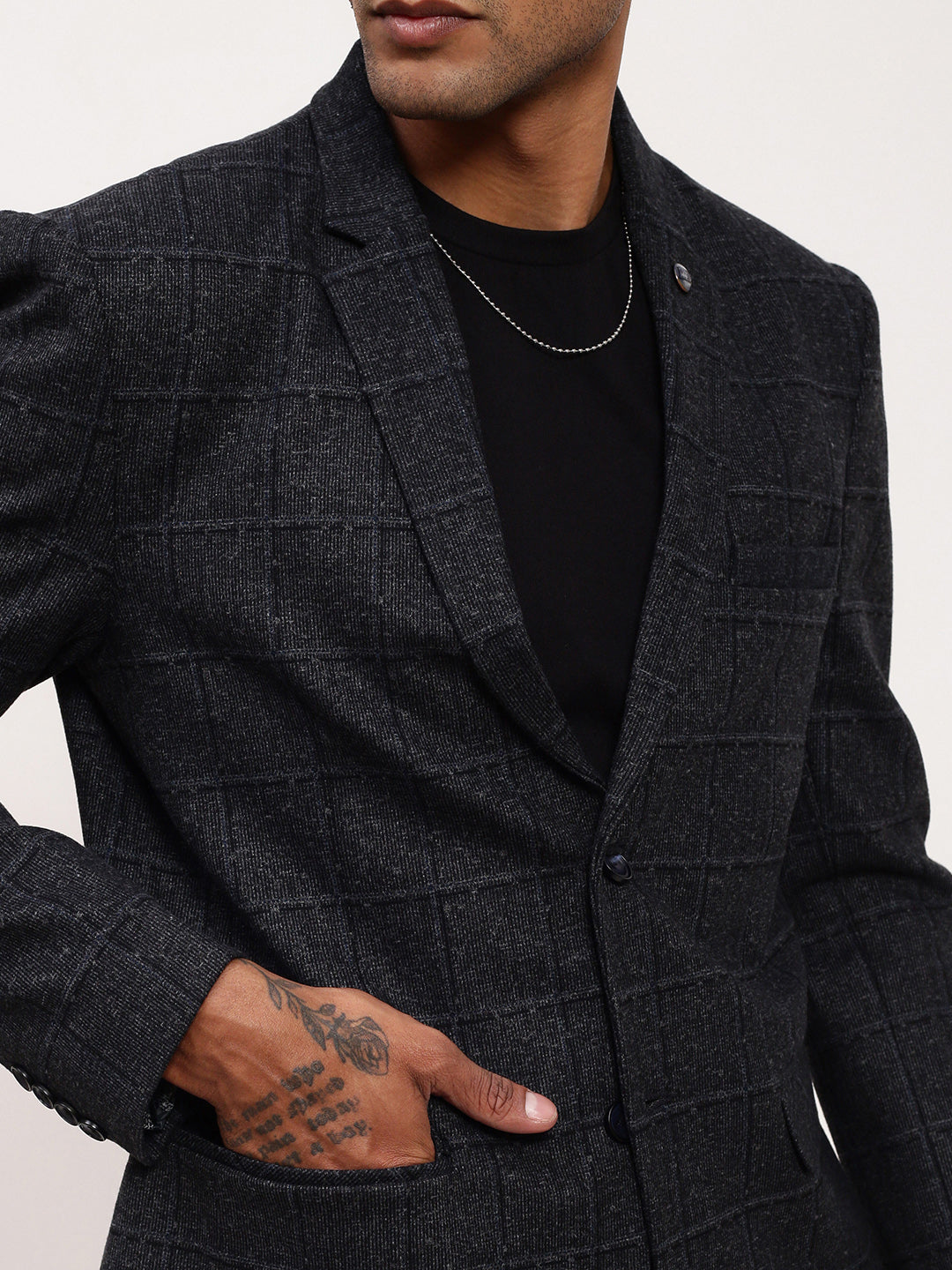 Men's Black Checked Single Breasted Blazer