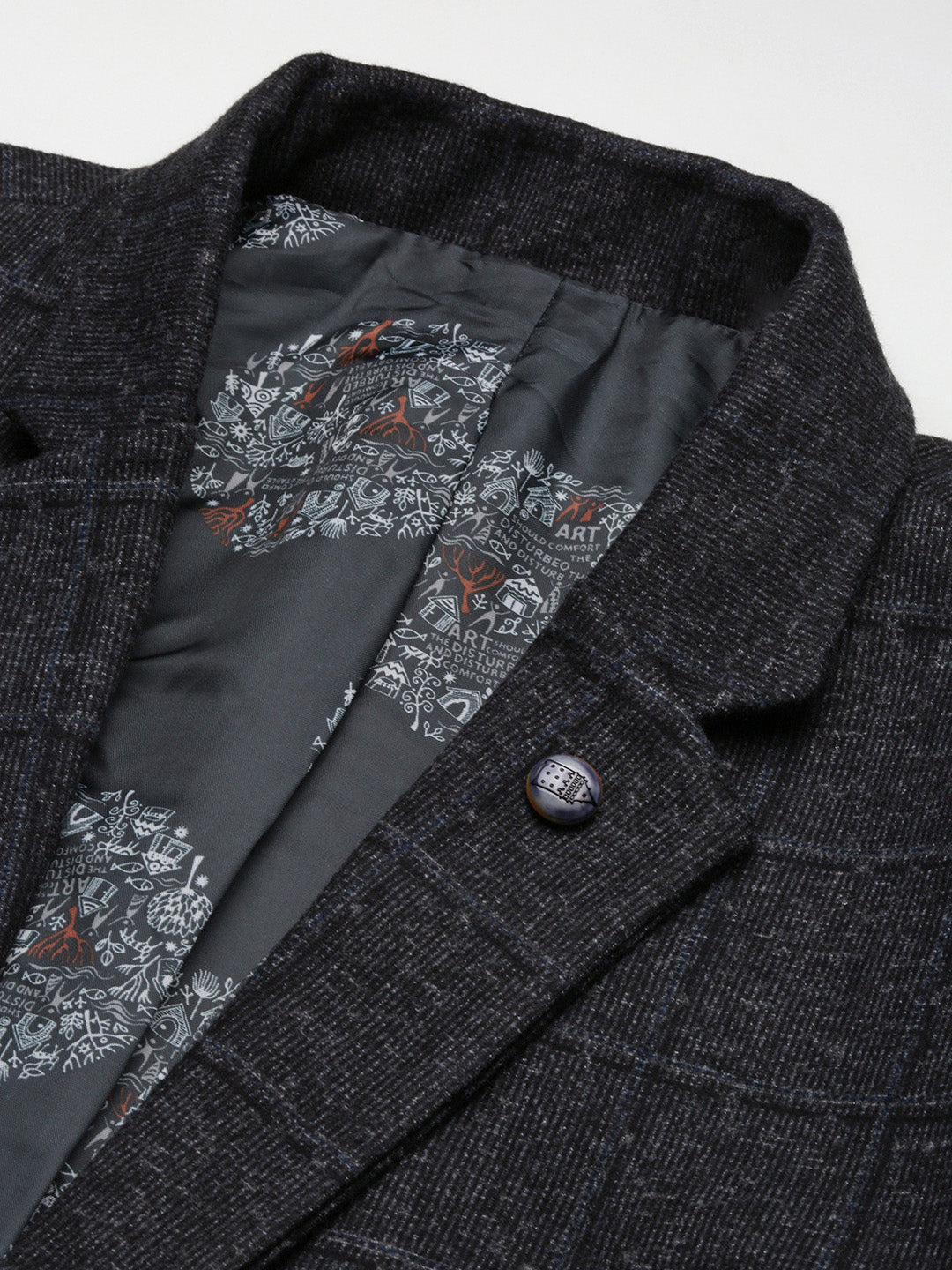 Men's Black Checked Single Breasted Blazer