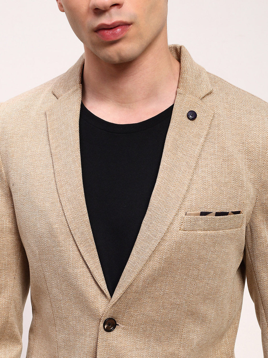 Men's Brown Self Design Solid Single Breasted Blazer
