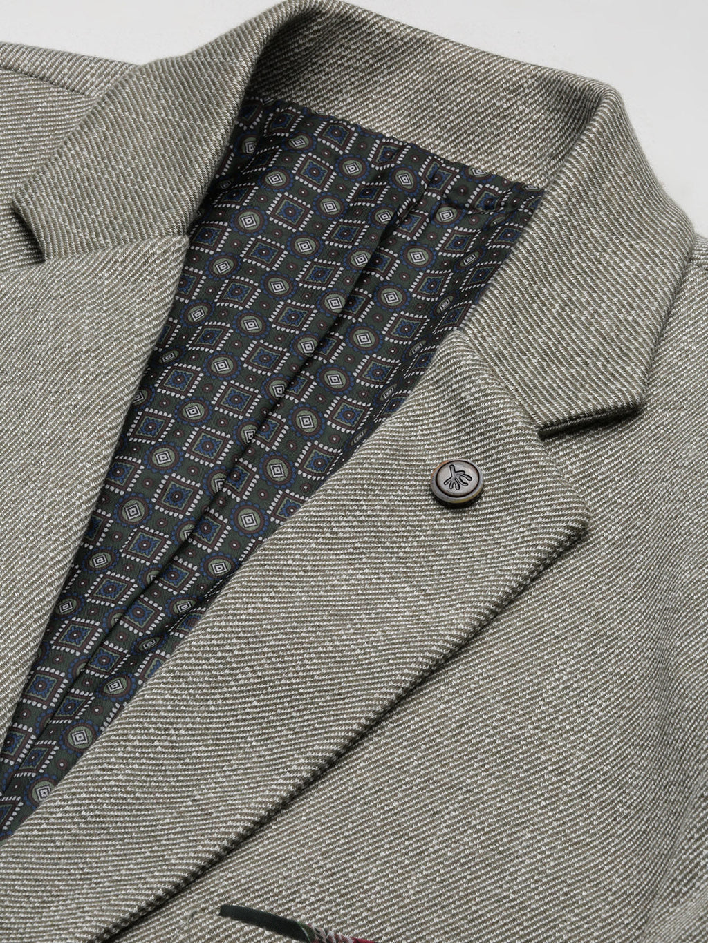 Men's Grey Self Design Single-Breasted Slim Fit Cotton Blazer