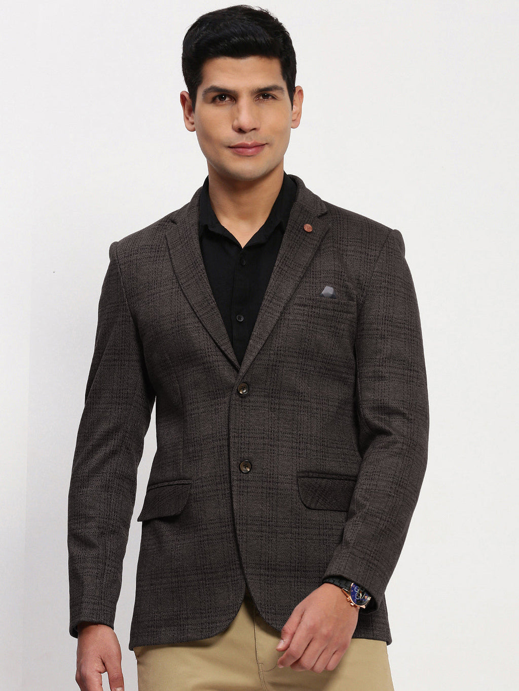 Men's Black Checked Single Breasted Blazer