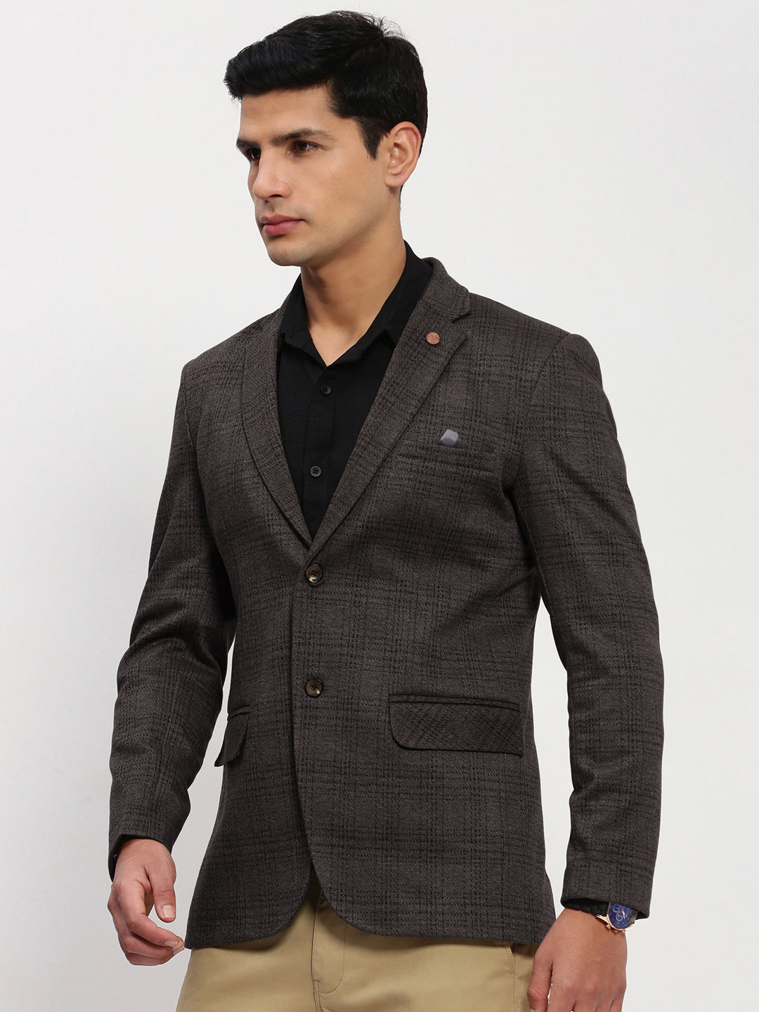 Men's Black Checked Single Breasted Blazer