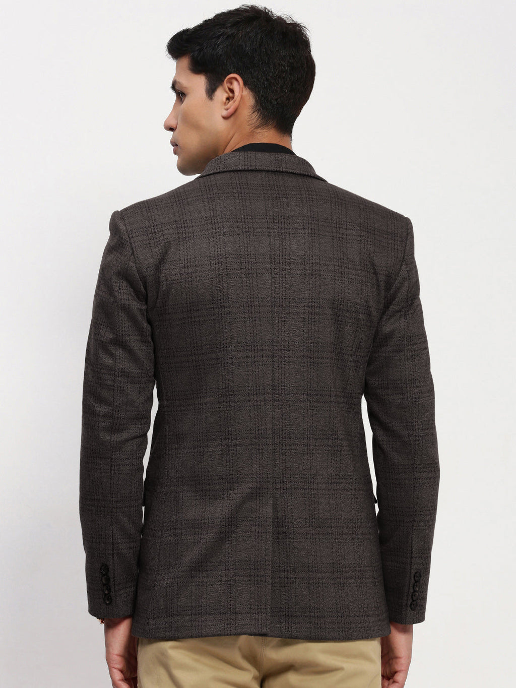 Men's Black Checked Single Breasted Blazer