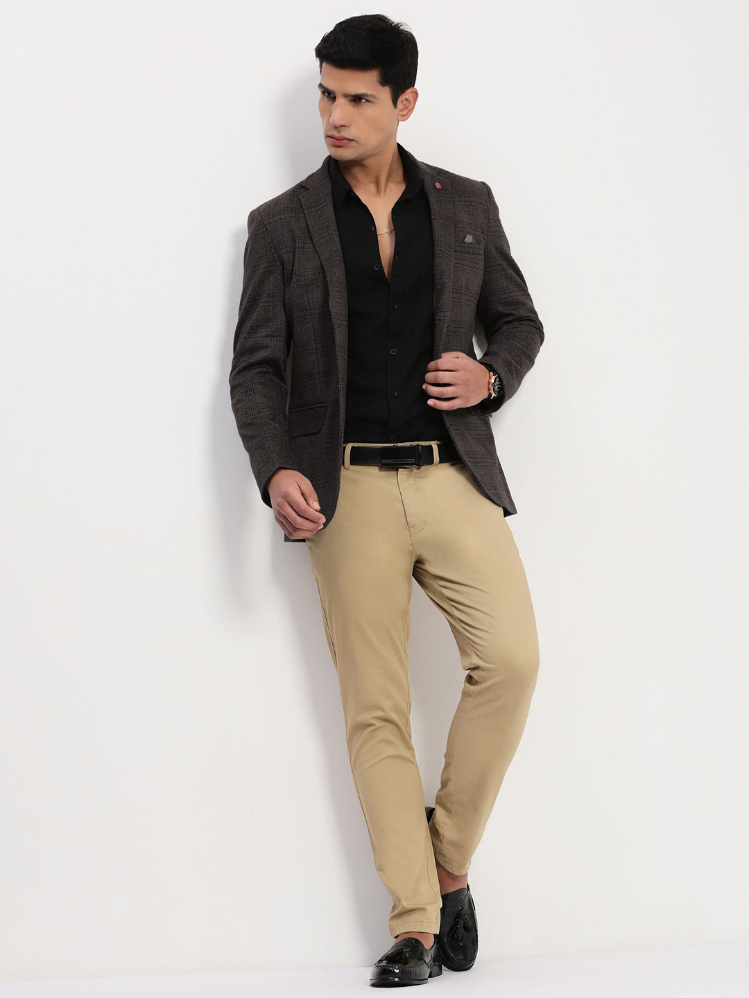 Men's Black Checked Single Breasted Blazer