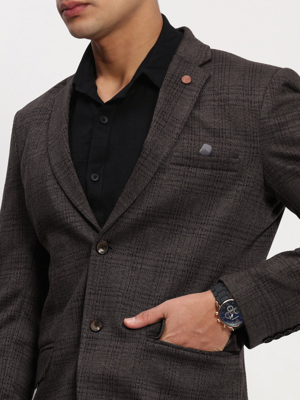 Men's Black Checked Single Breasted Blazer