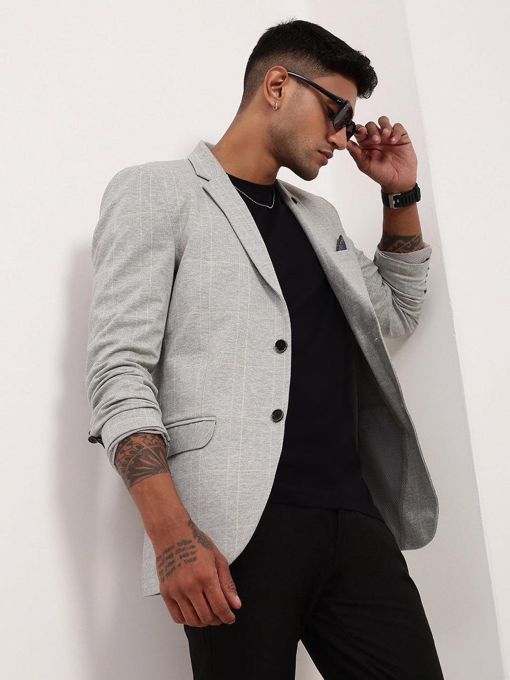 Men's Grey Checked Single Breasted Blazer
