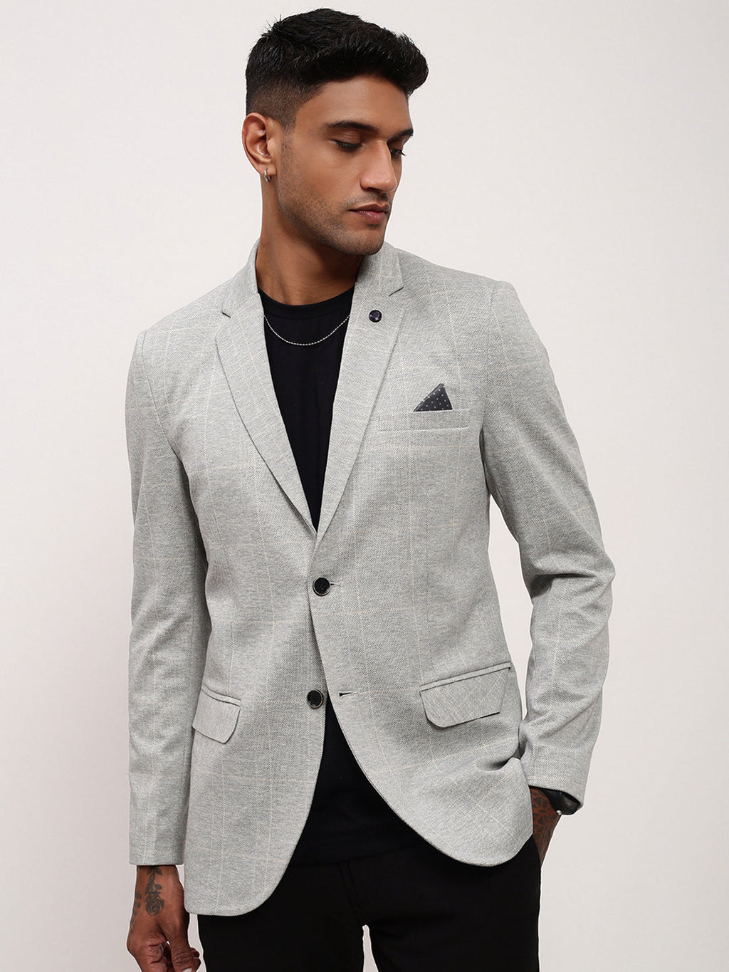 Men's Grey Checked Single Breasted Blazer