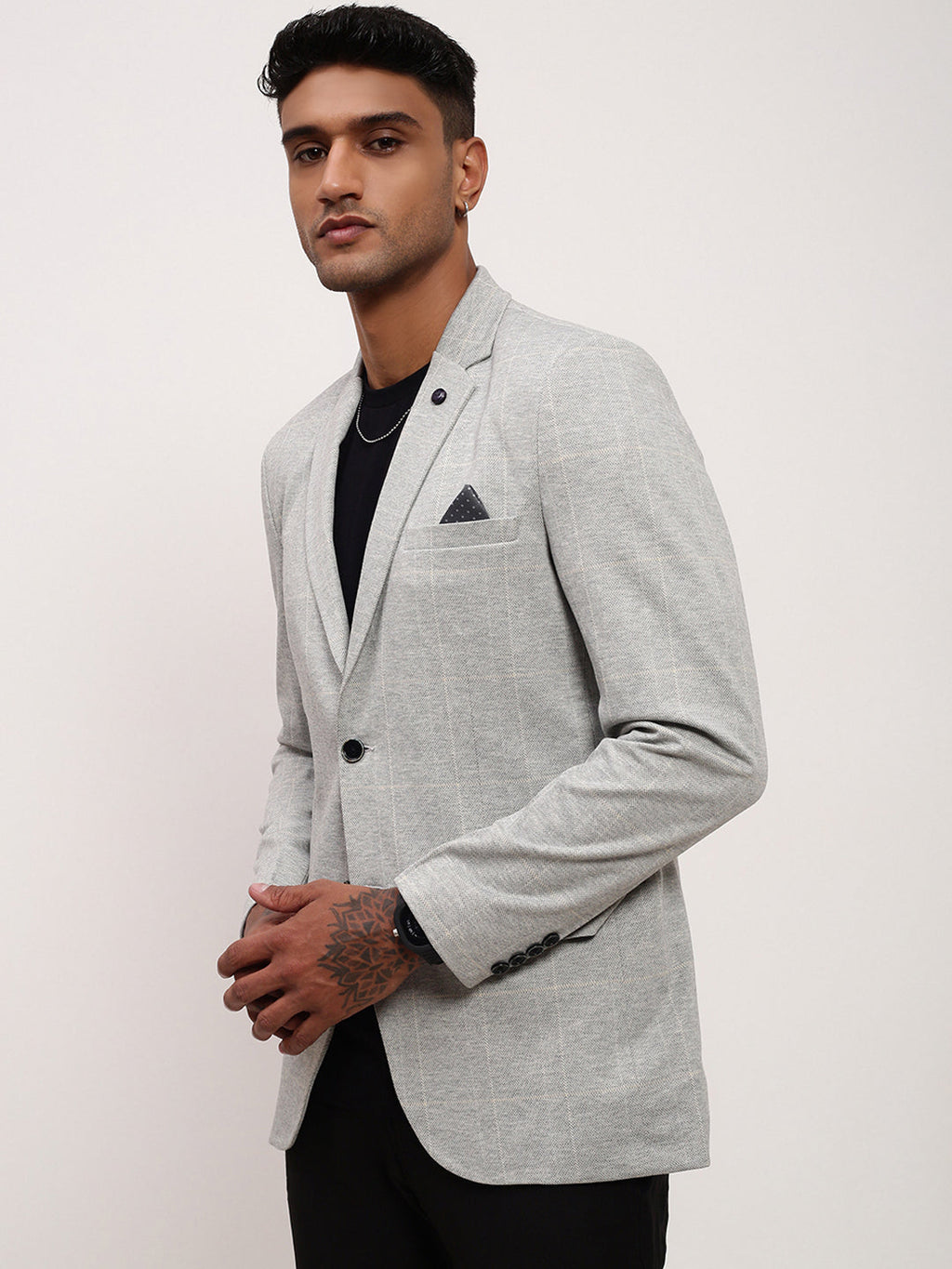 Men's Grey Checked Single Breasted Blazer