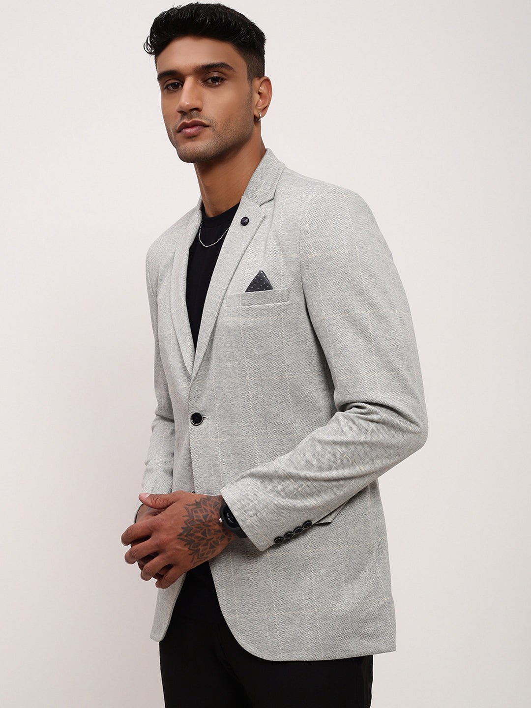 Men's Grey Checked Single Breasted Blazer