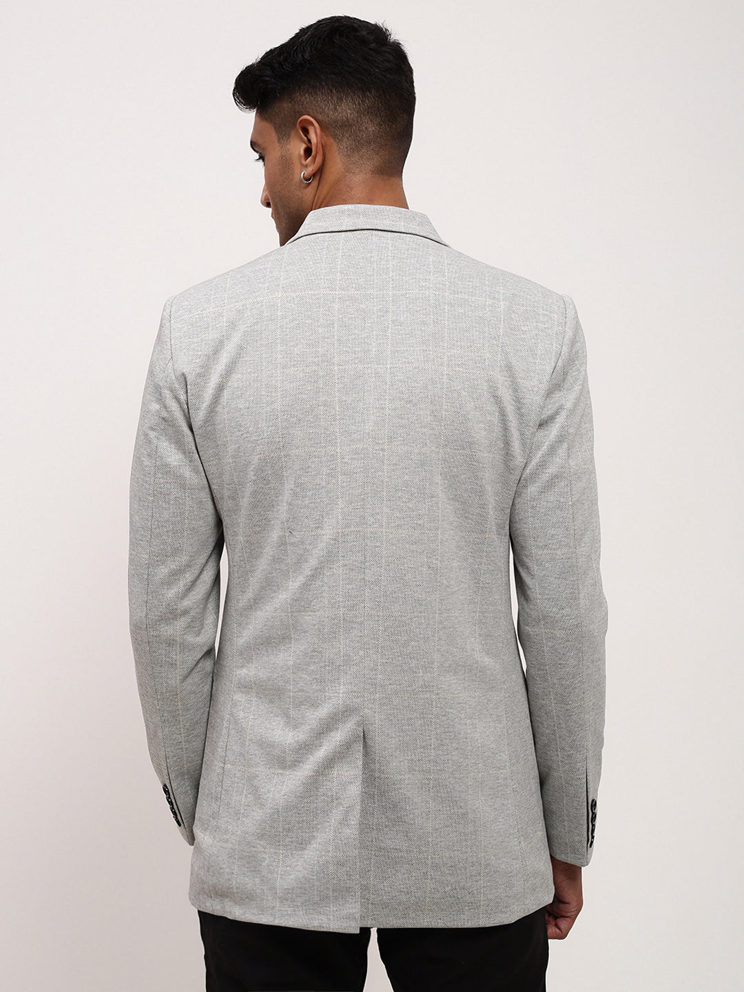Men's Grey Checked Single Breasted Blazer