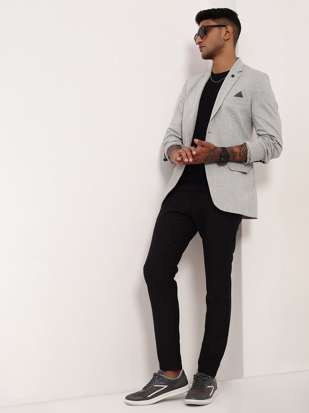 Men's Grey Checked Single Breasted Blazer