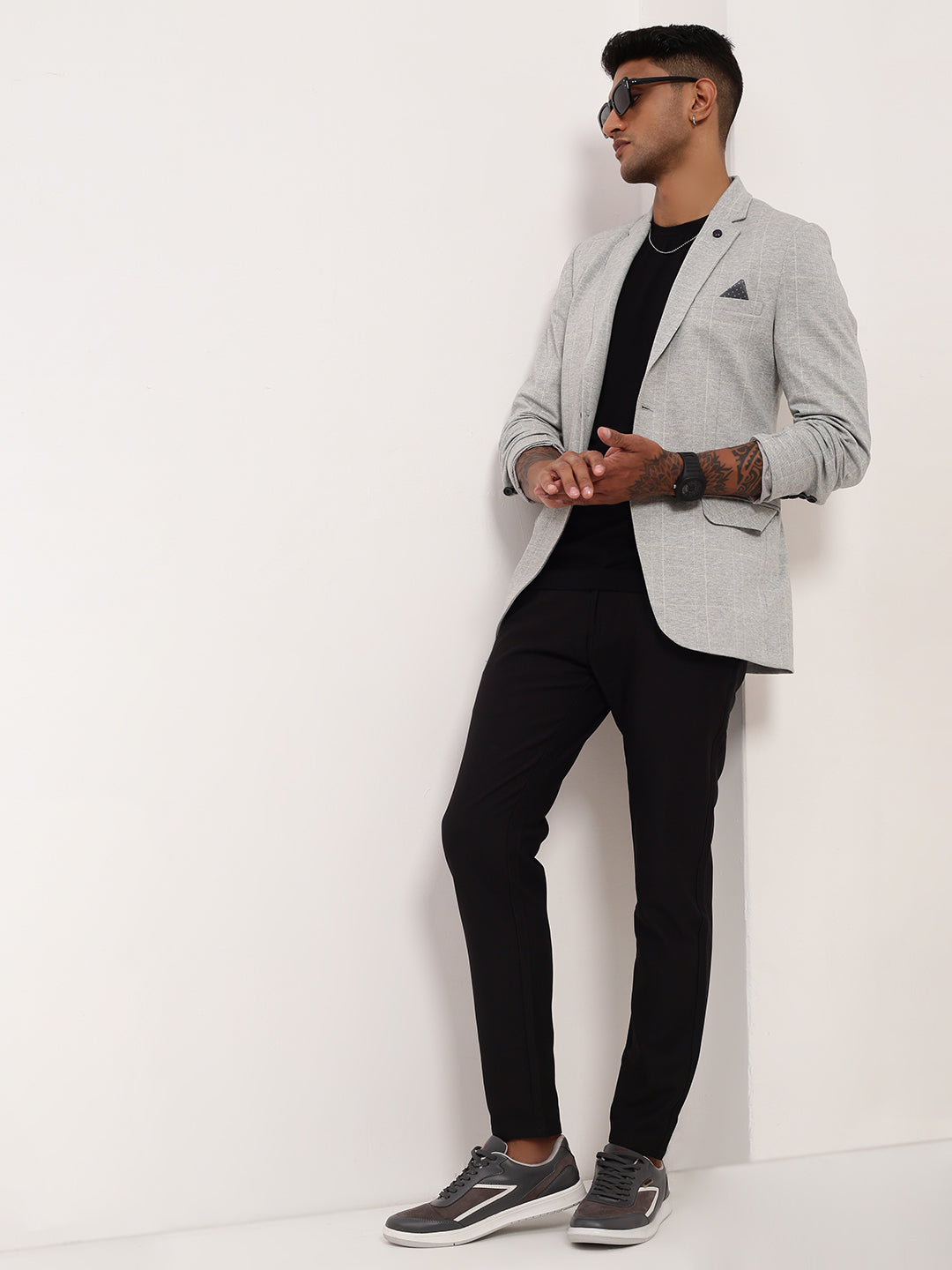 Men's Grey Checked Single Breasted Blazer