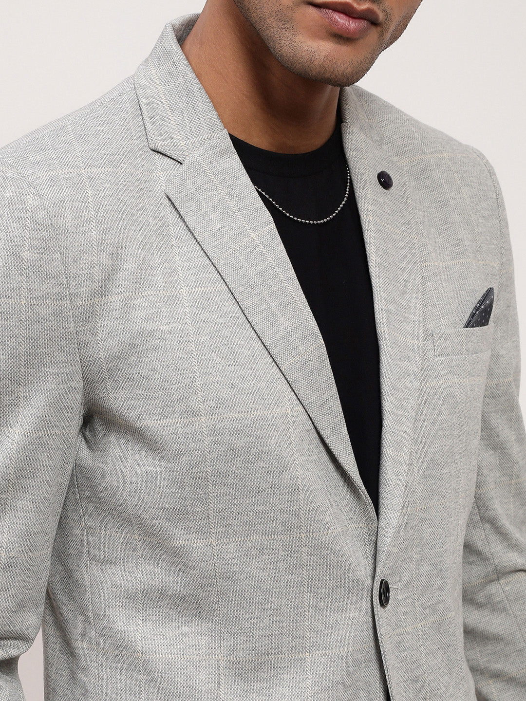 Men's Grey Checked Single Breasted Blazer