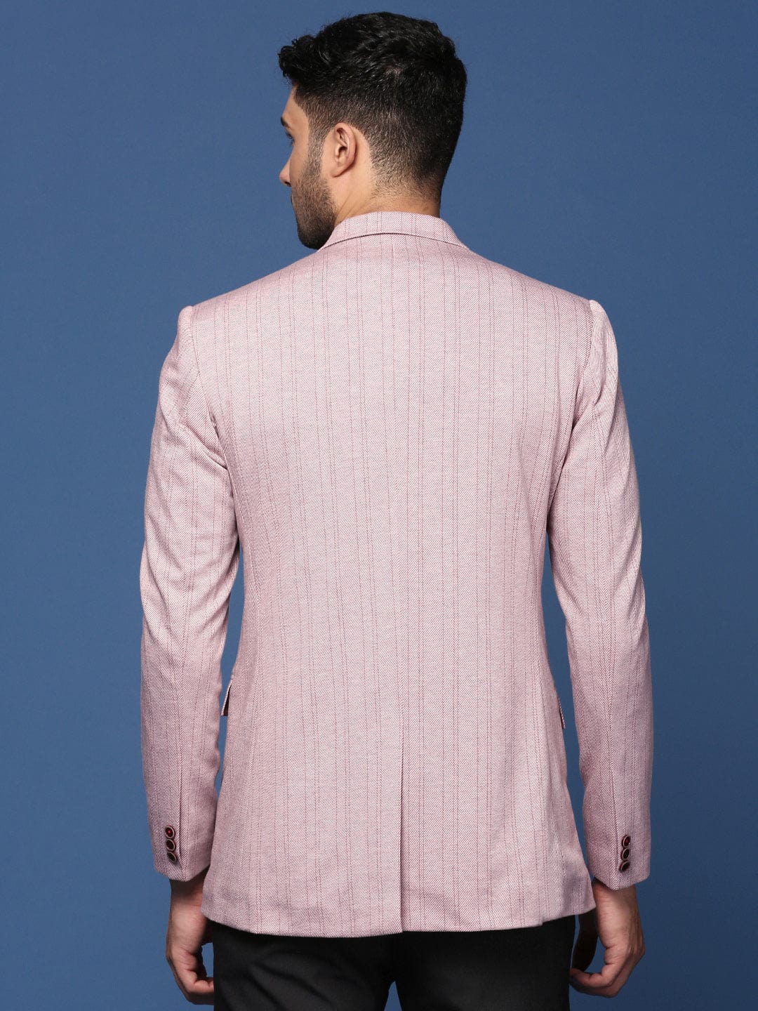 Men's Peach Striped Slim-Fit Cotton Single-Breasted Blazer