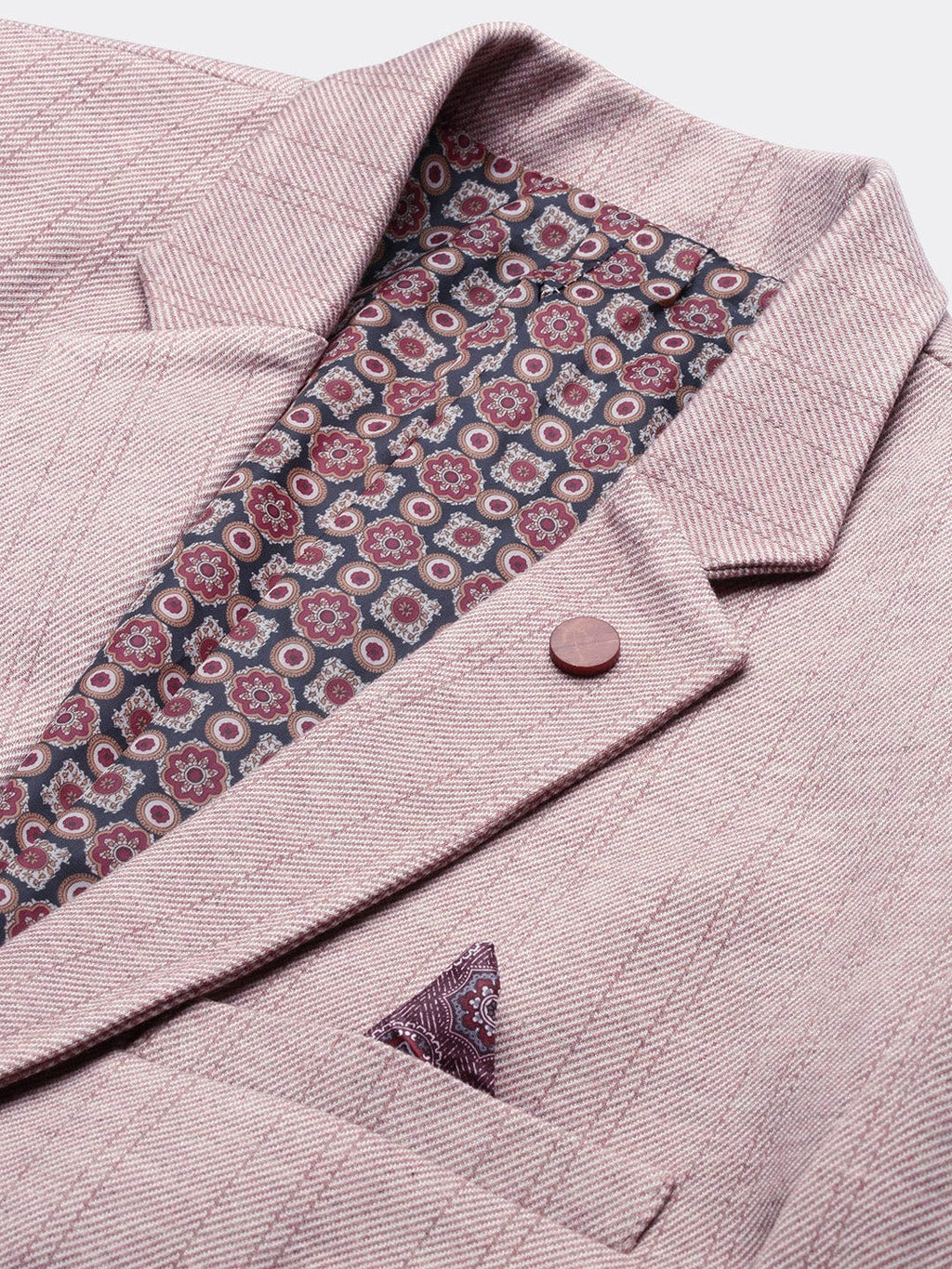 Men's Peach Striped Slim-Fit Cotton Single-Breasted Blazer