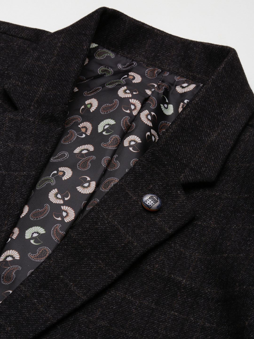 Men's Black Checked Single Breasted Cotton Blazer