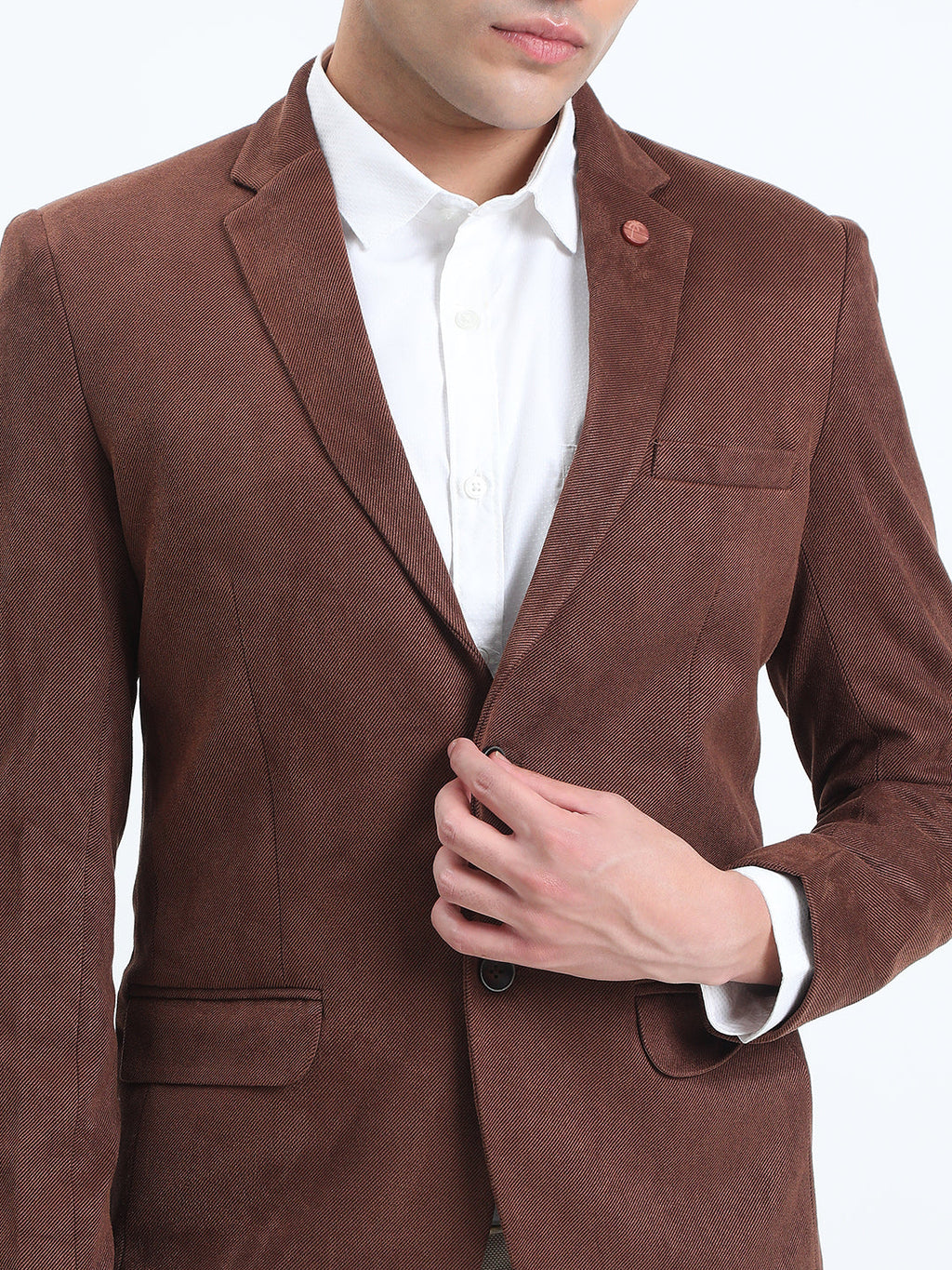 Men's Brown Tailored Single-Breasted Blazer with Notched Lapel