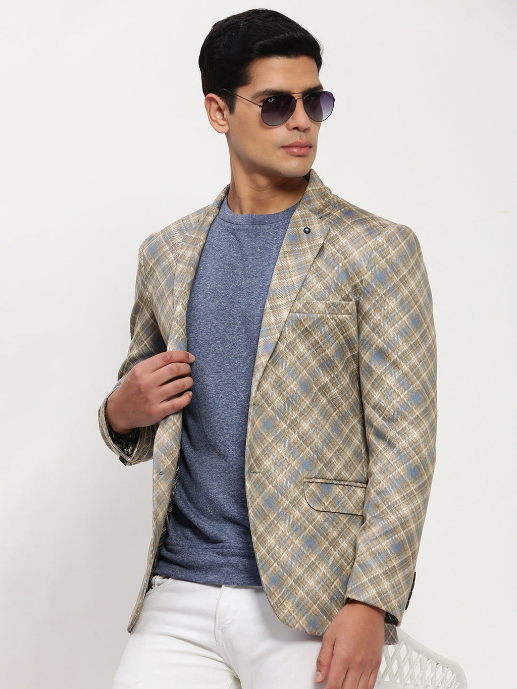 Men's Brown Printed Single Breasted Blazer