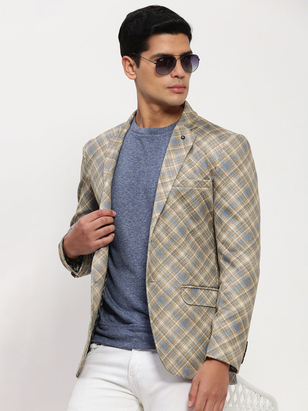 Men's Brown Printed Single Breasted Blazer