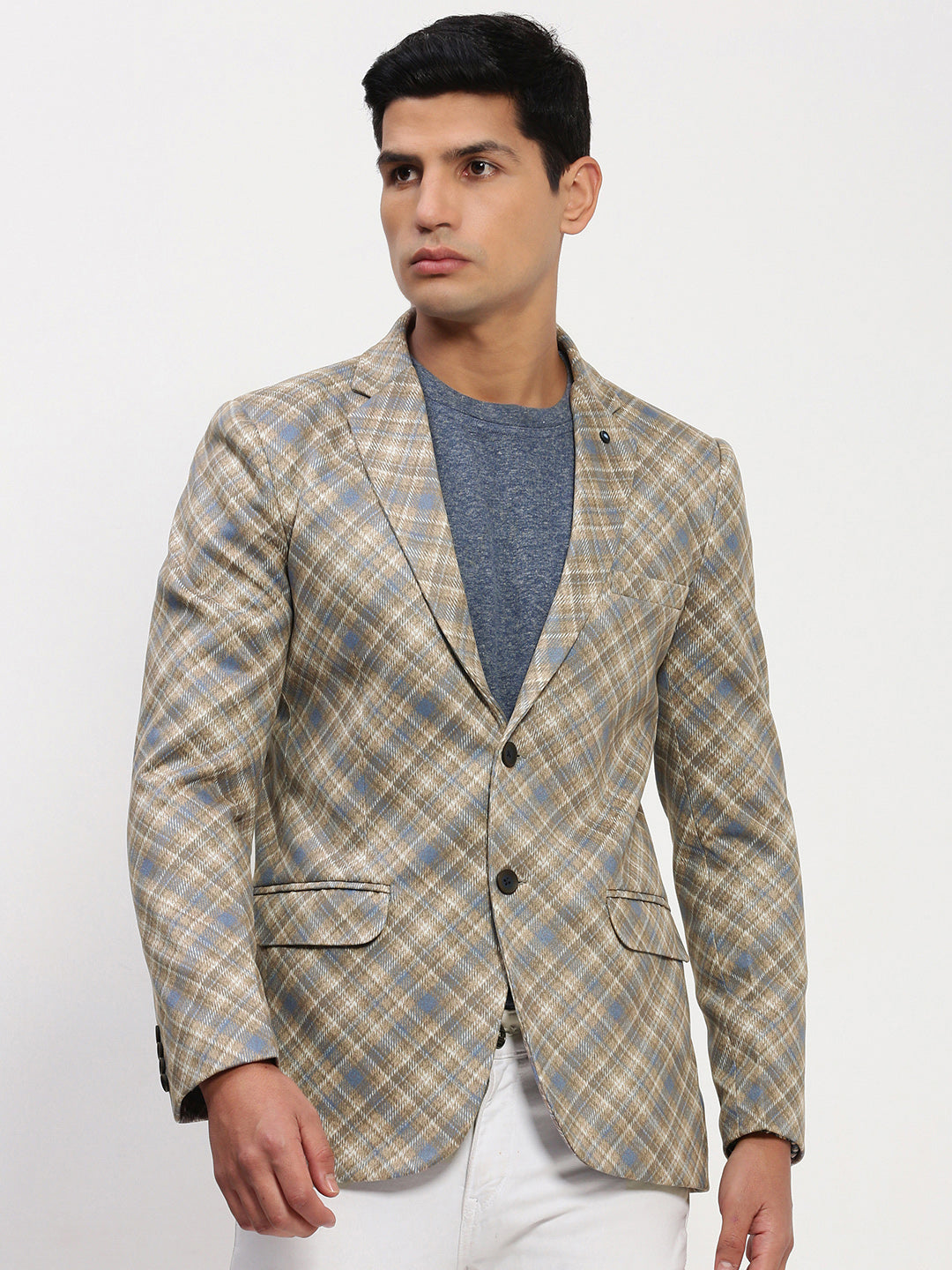 Men's Brown Printed Single Breasted Blazer