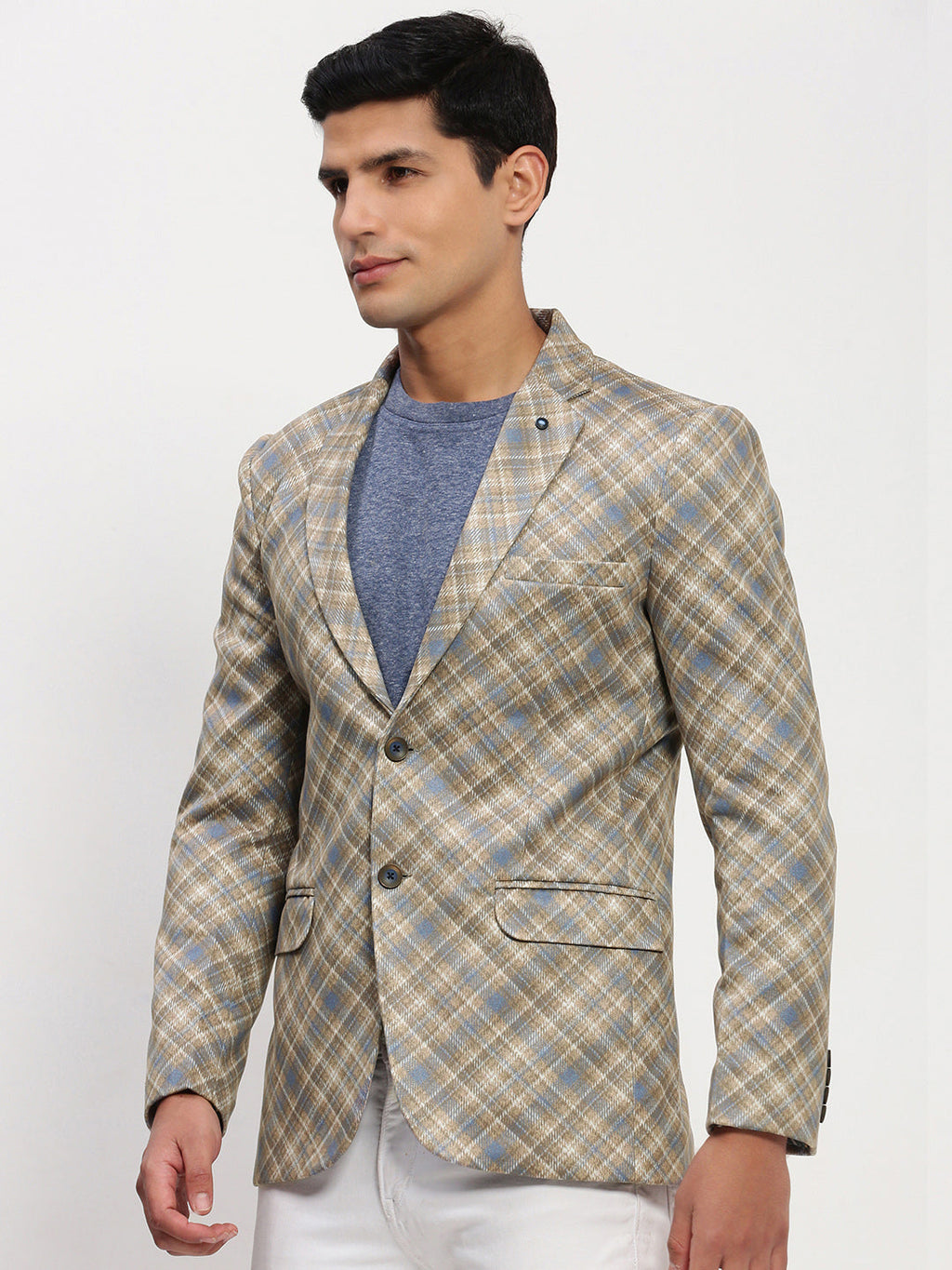 Men's Brown Printed Single Breasted Blazer