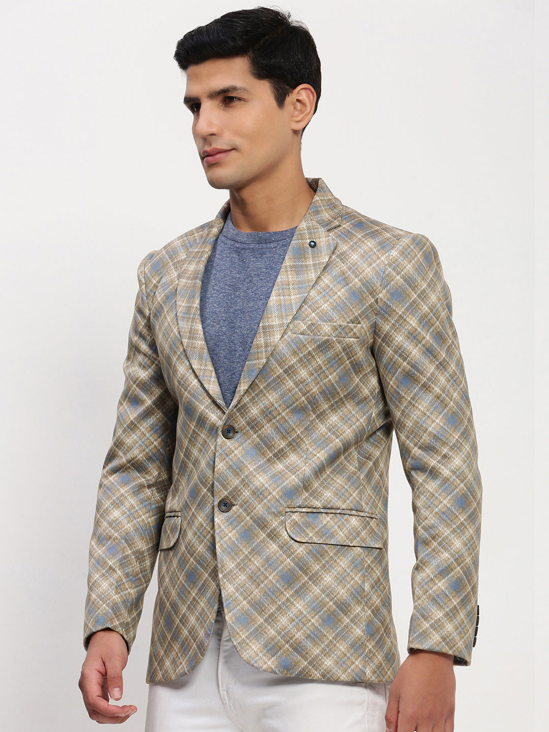 Men's Brown Printed Single Breasted Blazer