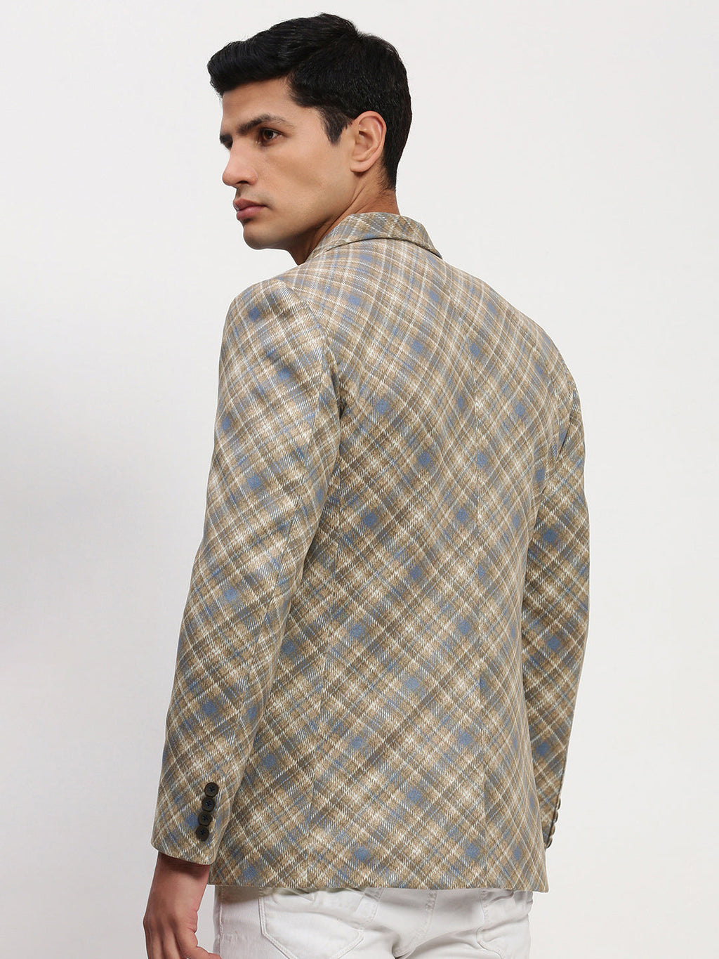 Men's Brown Printed Single Breasted Blazer