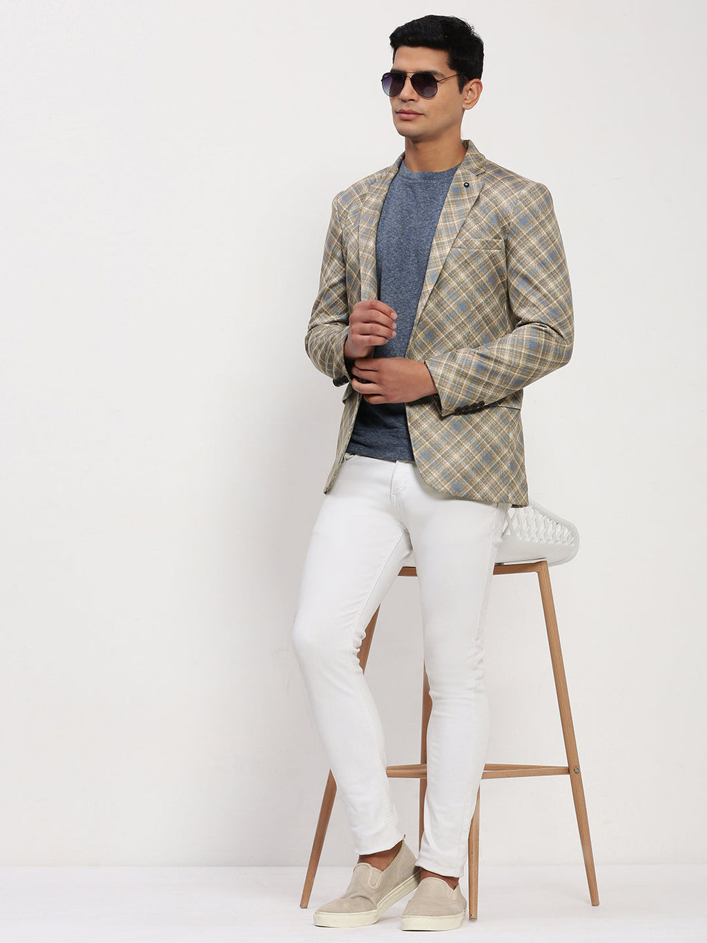 Men's Brown Printed Single Breasted Blazer