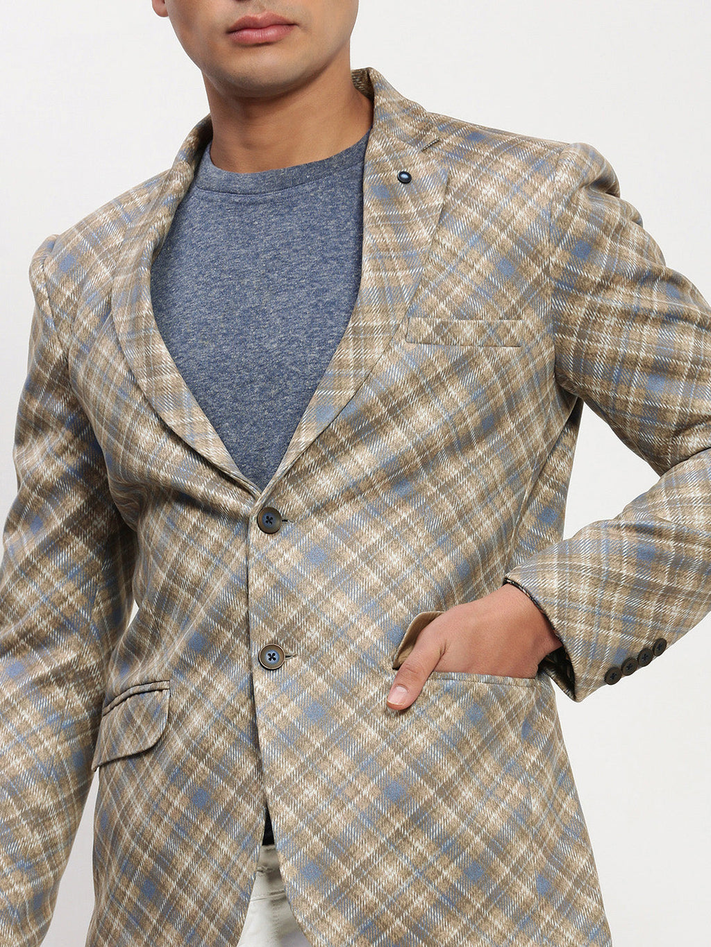 Men's Brown Printed Single Breasted Blazer