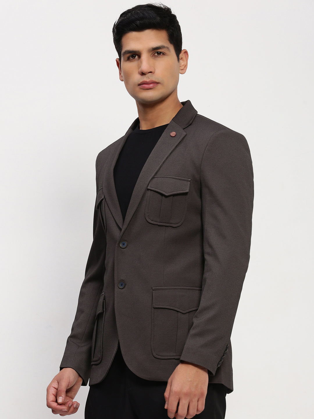Men's Brown Solid Single Breasted Blazer