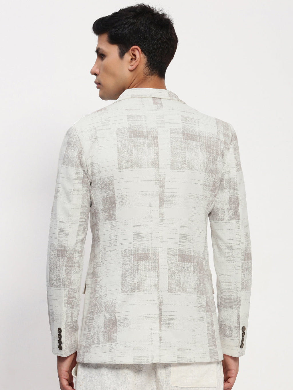 Men's Off White Printed Single Breasted Blazer