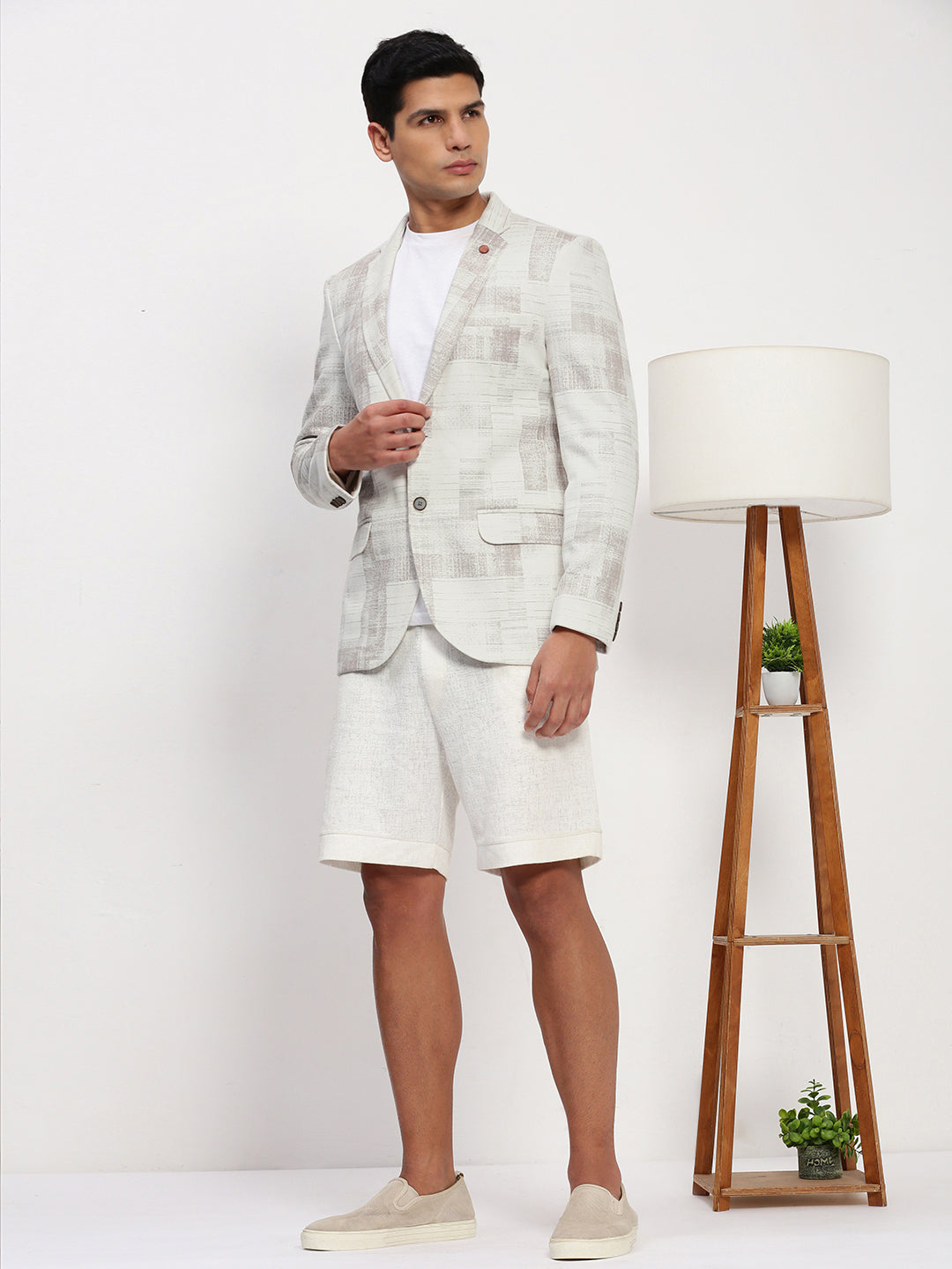 Men's Off White Printed Single Breasted Blazer